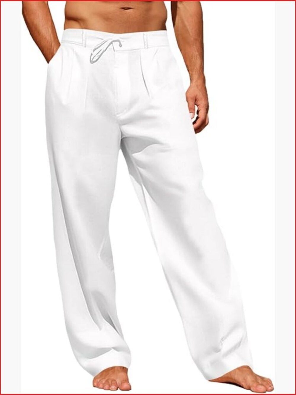 Linen Cotton Casual Pants Elastic Waist Drawstring Lightweight Yoga Trousers